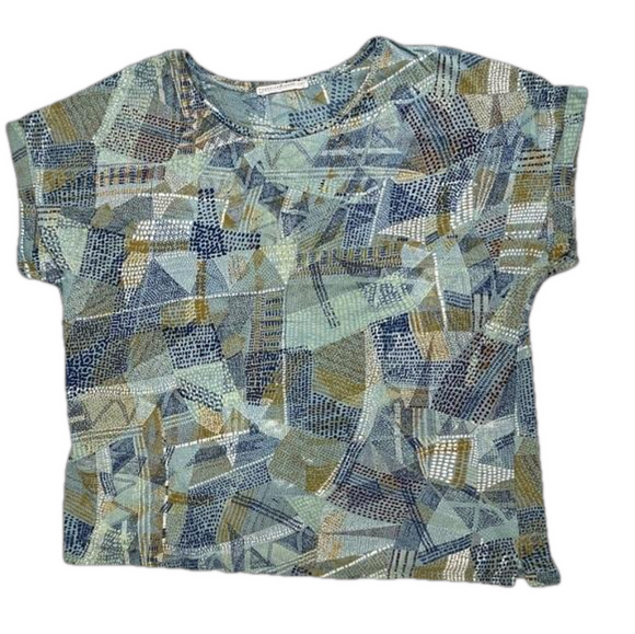 Peruvian Connection Boho Green and Blue Print Pima Cotton Short Size XL relaxed - Picture 1 of 12